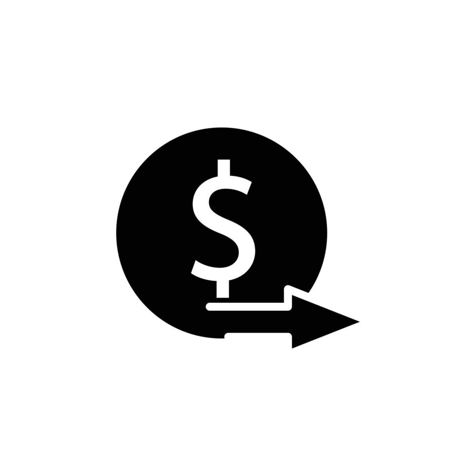 Dollar-Symbol-Darstellung mit Pfeil. Übertragungssymbol. Glyphen-Symbolstil. geeignet für Apps, Websites, mobile Apps. Symbol im Zusammenhang mit Finanzen. einfaches Vektordesign editierbar vektor