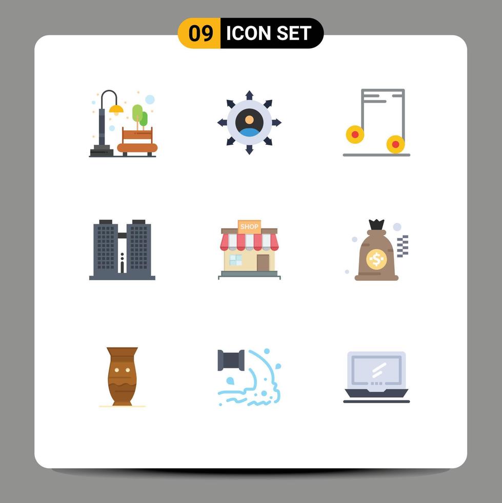 Stock Vector Icon Pack mit 9 Zeilen Zeichen und Symbolen für Shop Place Manager Office School editierbare Vektordesign-Elemente
