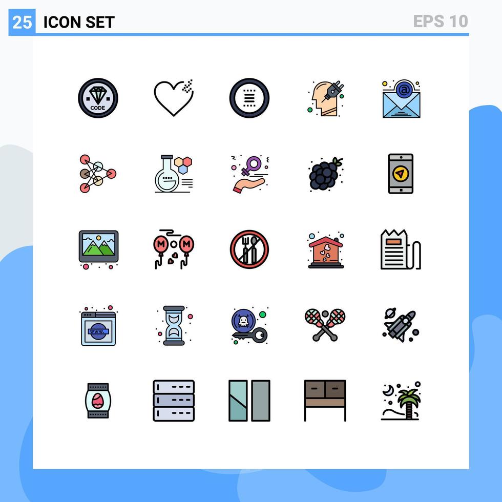 modern uppsättning av 25 fylld linje platt färger pictograph av plugin sinne app mänsklig navigering redigerbar vektor design element