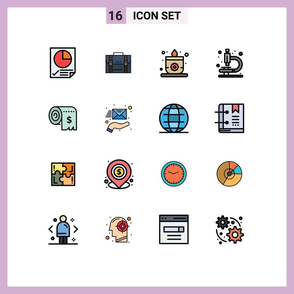 16 universell platt Färg fylld rader uppsättning för webb och mobil tillämpningar budget mikroskop marknadsföring labb bastu redigerbar kreativ vektor design element