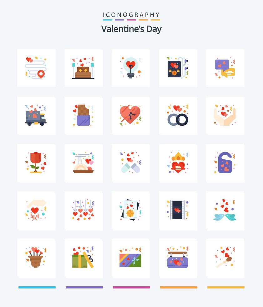 kreativ valentines dag 25 platt ikon packa sådan som kommunikation. fest. ljus. smp musik. aning vektor