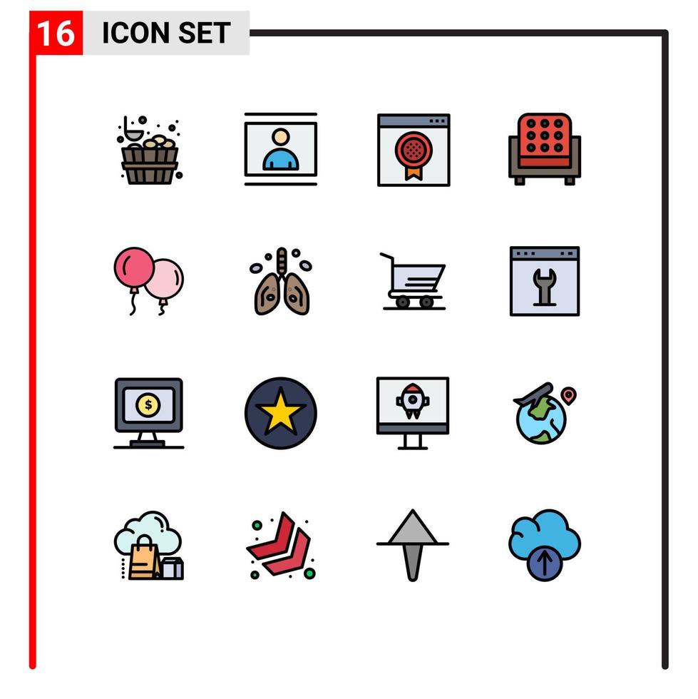 universell ikon symboler grupp av 16 modern platt Färg fylld rader av flyga soffa tilldela sittplats möbel redigerbar kreativ vektor design element