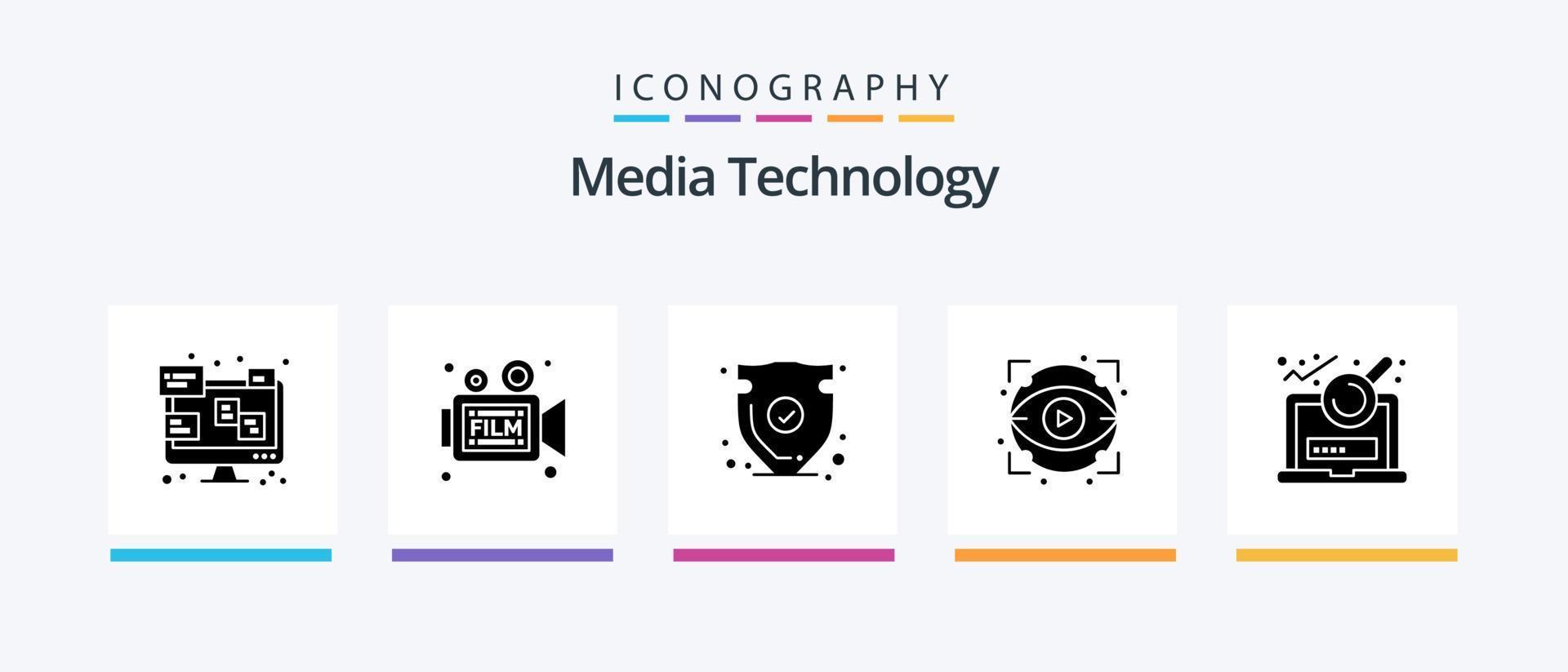 Media Technology Glyph 5 Icon Pack inklusive Show. Augapfel. Film. Auge. vertrauen. kreatives Symboldesign vektor
