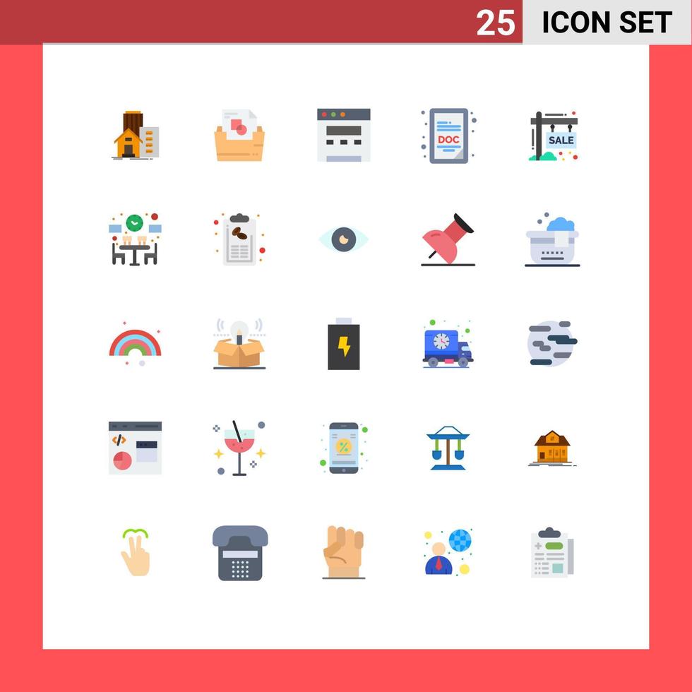 Mobile Schnittstelle flacher Farbsatz von 25 Piktogrammen von Schildern, die Ordnerboard-Doc-Erweiterung bearbeiten, editierbare Vektordesign-Elemente vektor