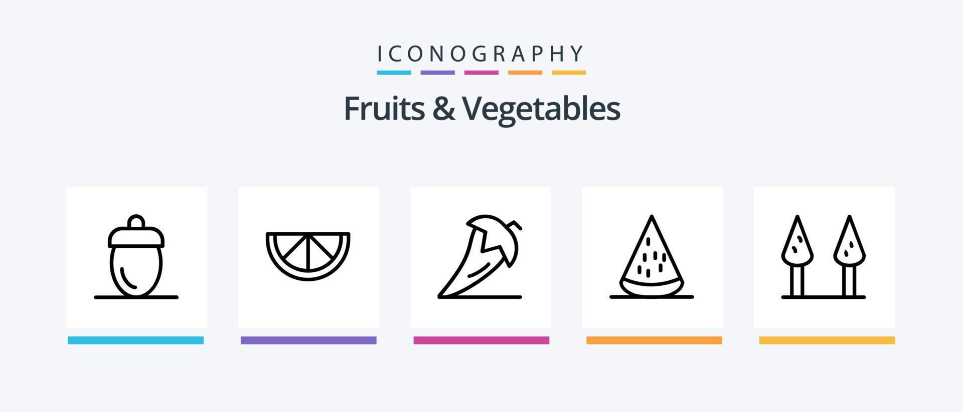 frukt och grönsaker linje 5 ikon packa Inklusive tomat. frukt. grönsaker. mat. frukter. kreativ ikoner design vektor