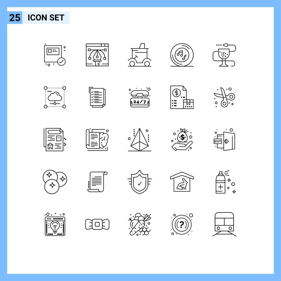 25 kreative Symbole, moderne Zeichen und Symbole von Songnotenkarren, Musiksport, editierbare Vektordesign-Elemente vektor