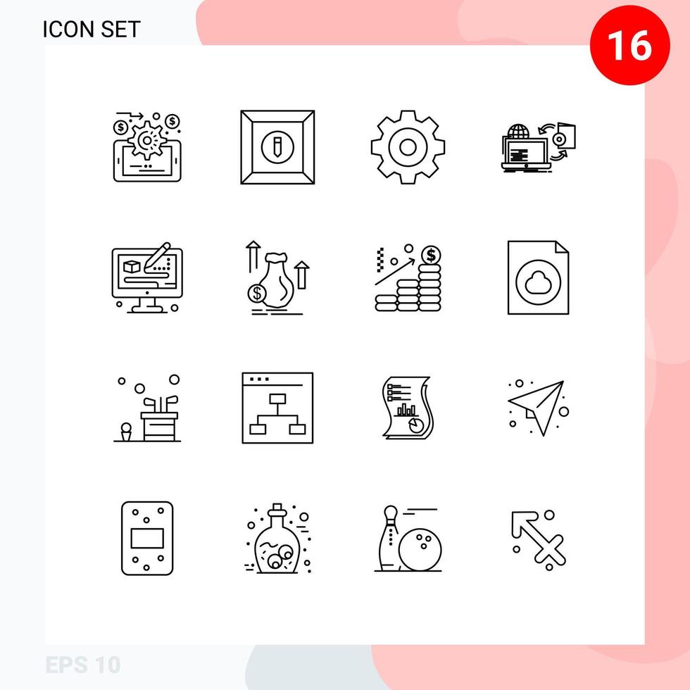 Gliederungspaket mit 16 universellen Symbolen des Designprozesses Zeichnen kreativ veröffentlichen editierbarer Vektordesignelemente vektor