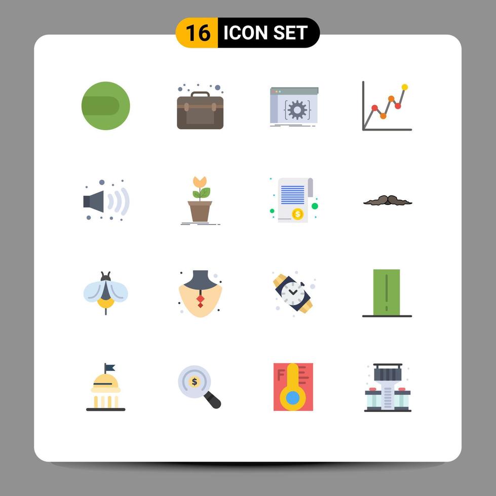moderner Satz von 16 flachen Farben Piktogramm der Verschmutzungsgas-App Geldautomat editierbares Paket kreativer Vektordesign-Elemente vektor