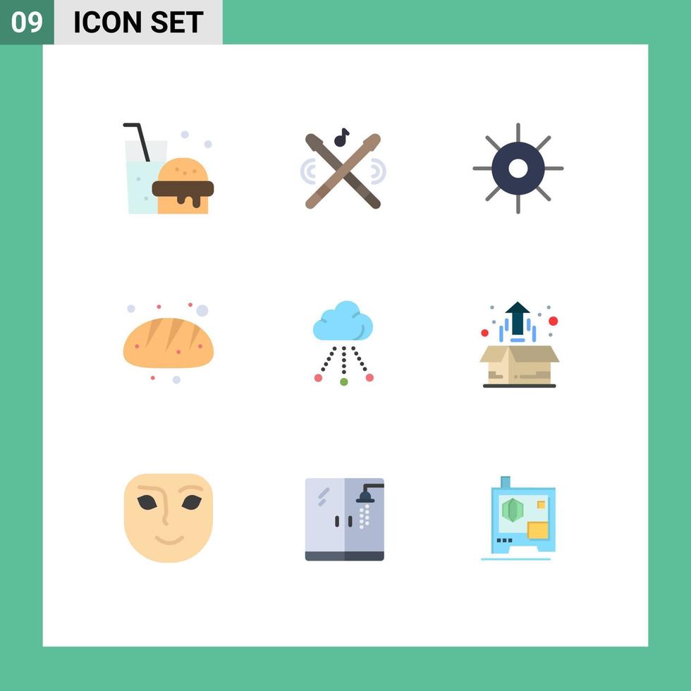 Gruppe von 9 flachen Farbzeichen und Symbolen für die Speicherung von bearbeitbaren Vektordesign-Elementen zum Backen von Lebensmitteln im Cloud-Labor vektor