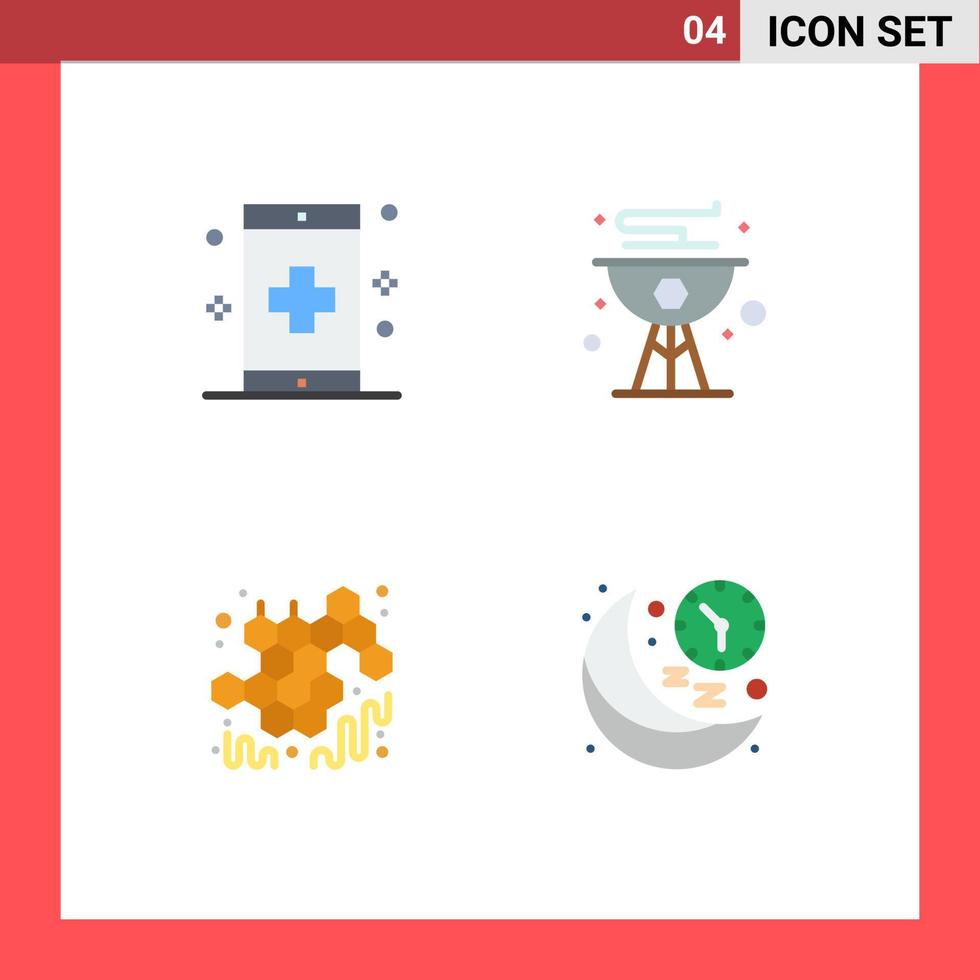 4 flaches Symbolkonzept für mobile Websites und Apps, App, Sommerform, Kochhonig, editierbare Vektordesignelemente vektor