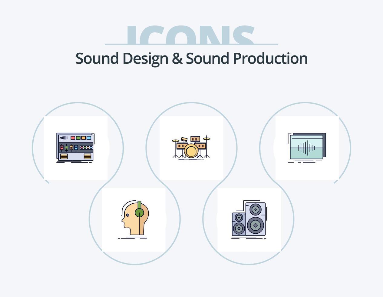 Sounddesign und Sound-Produktionslinie gefüllt Icon Pack 5 Icon Design. mischen. Audio. Digital. Studio. Rührgerät vektor