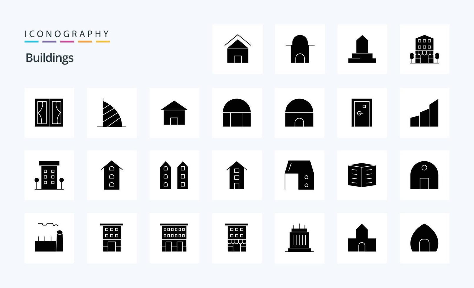 25 byggnader fast glyf ikon packa vektor