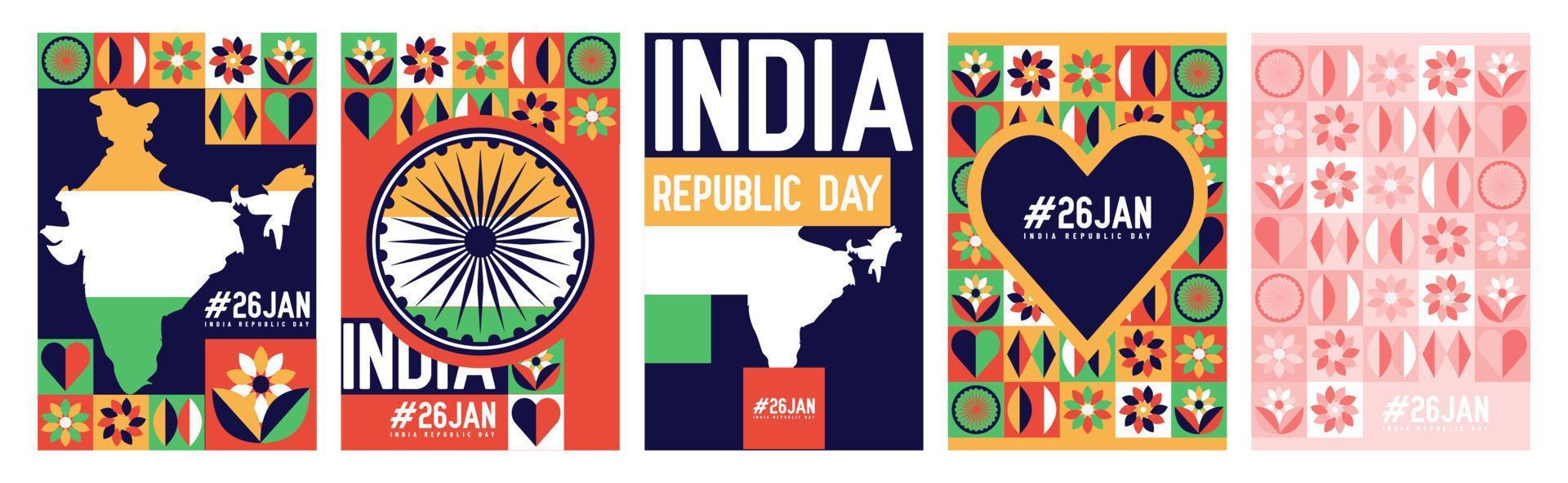 sammlung von indien 26. januar republik tag geometrische illustration. für grußkarte, poster, buchcover, banner, postdesign. vektor