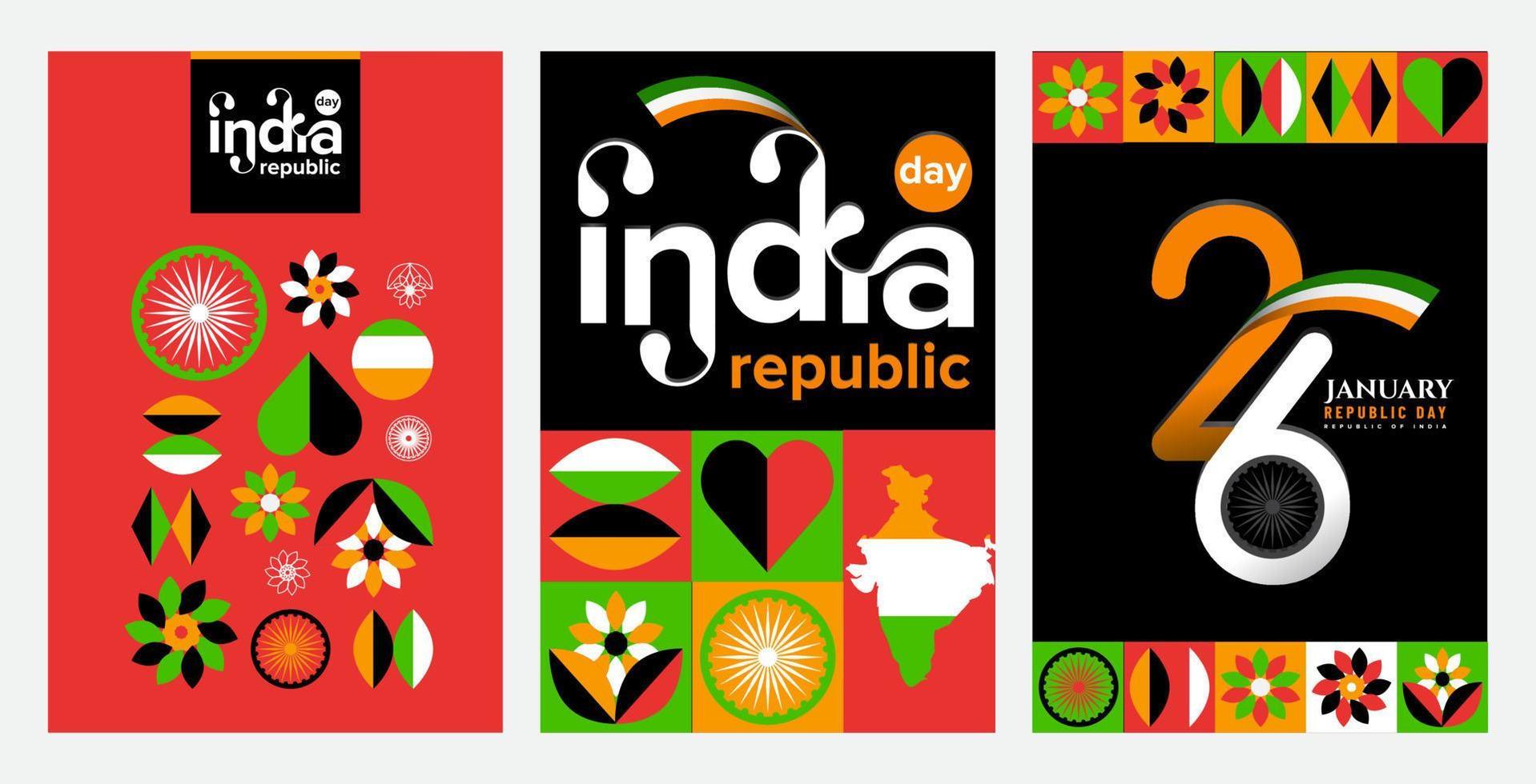 samling av Indien 26 januari republik dag geometrisk illustration. för hälsning kort, bakgrund, affisch, bok omslag, baner, posta design. vektor