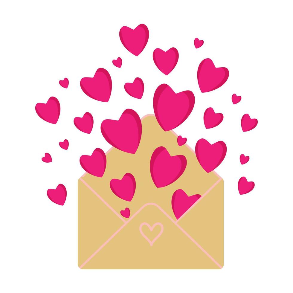 öppen kuvert med rosa hjärtan. vektor illustration