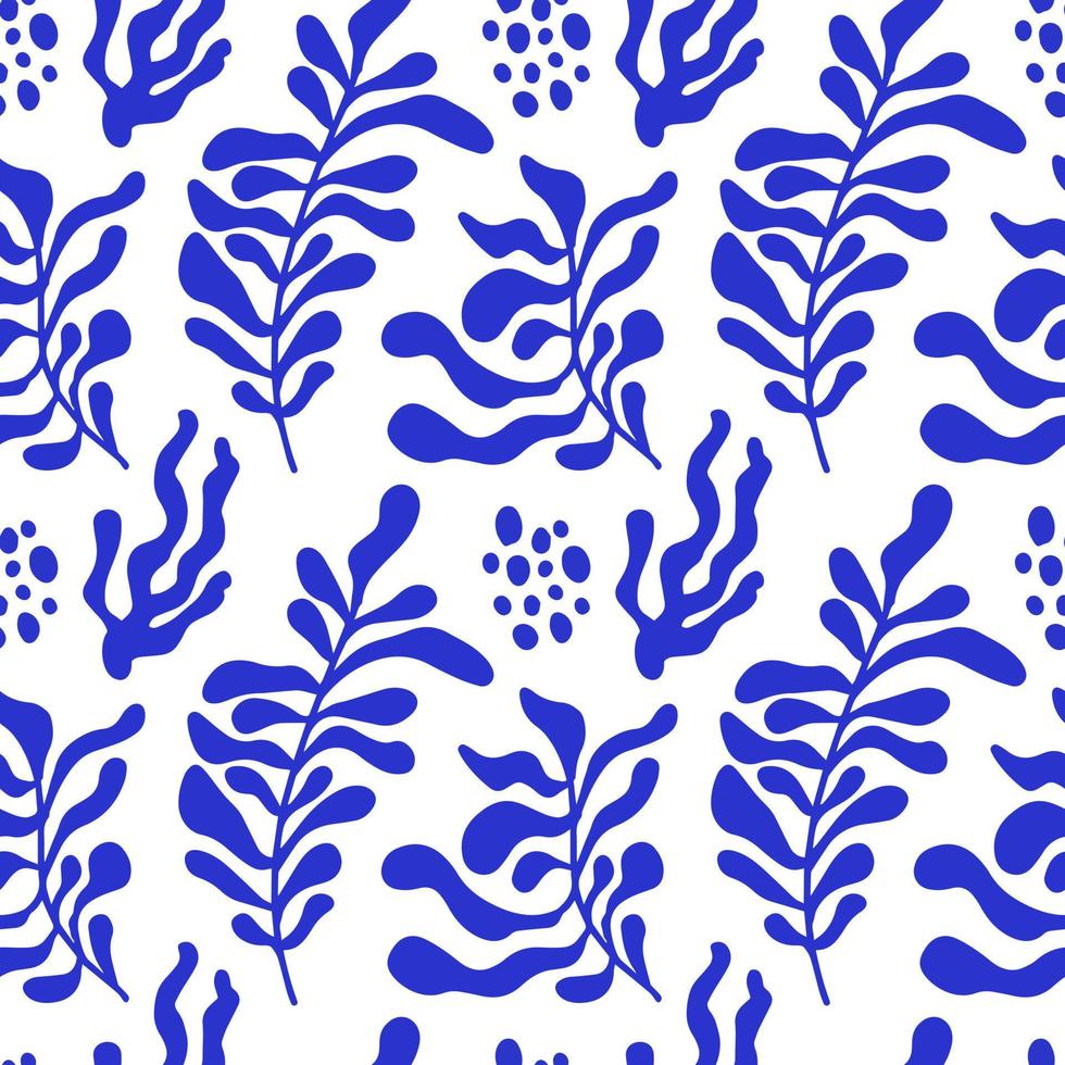 Nahtloses Vektormuster mit abstrakten Formen im Matisse-Stil. handgezeichnete ausgeschnittene silhouetten von zweigen, korallen. zeitgenössischer gekritzelkunsthintergrund vektor