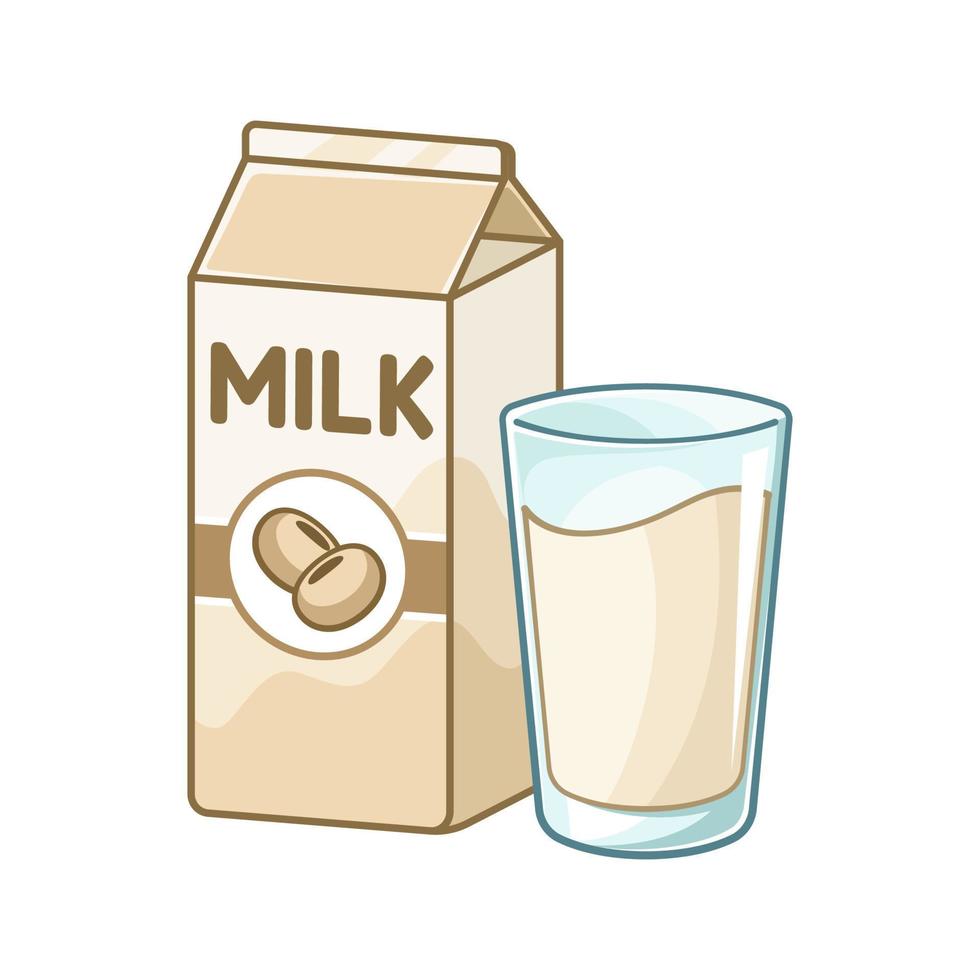 hohes glas sojamilch und milchkarton clipart. niedliches einfaches flaches vektorillustrationsdesign. Joghurt-Milchgetränkedruck mit Sojabohnengeschmack, Aufkleber, Infografikelement usw. vektor