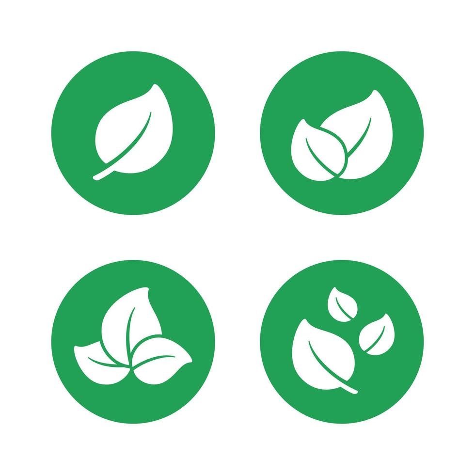 grüne Natur verlässt Silhouette in einem Kreis-Logo-Icon-Set. einfaches, flaches, modernes, minimales Clipart-Design. Zeichen oder Symbol für Pflanzen, umweltfreundliche Produkte, vegetarisches Menü, Bio-Geschäft usw. vektor