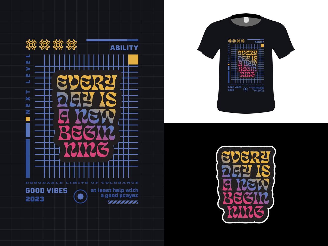 tshirt typografi Citat design, varje dag är en ny början. skriva ut för tshirt och luvtröja, kläder, isolerat på svart bakgrund. vektor