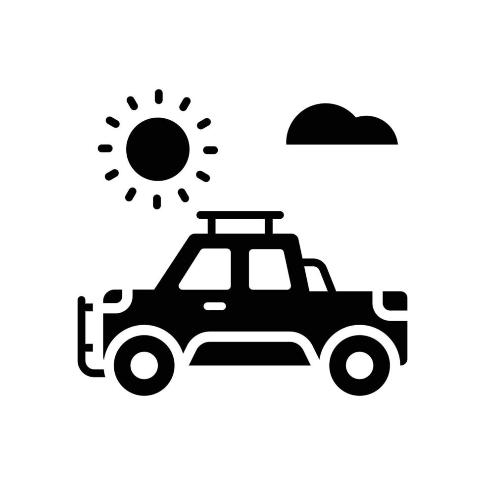 jeep vektor fast ikon med bakgrund stil illustration. camping och utomhus- symbol eps 10 fil