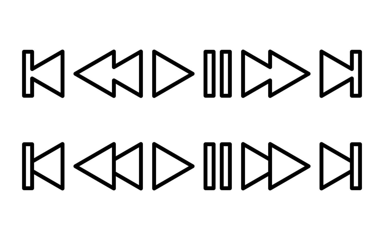 Satz von Musik-Player-Schaltflächensymbolen im Linienstil-Design isoliert auf weißem Hintergrund. Schaltflächen für Wiedergabe, Pause, Zurück, Weiter, Schnellvorlauf. editierbarer Strich. vektor