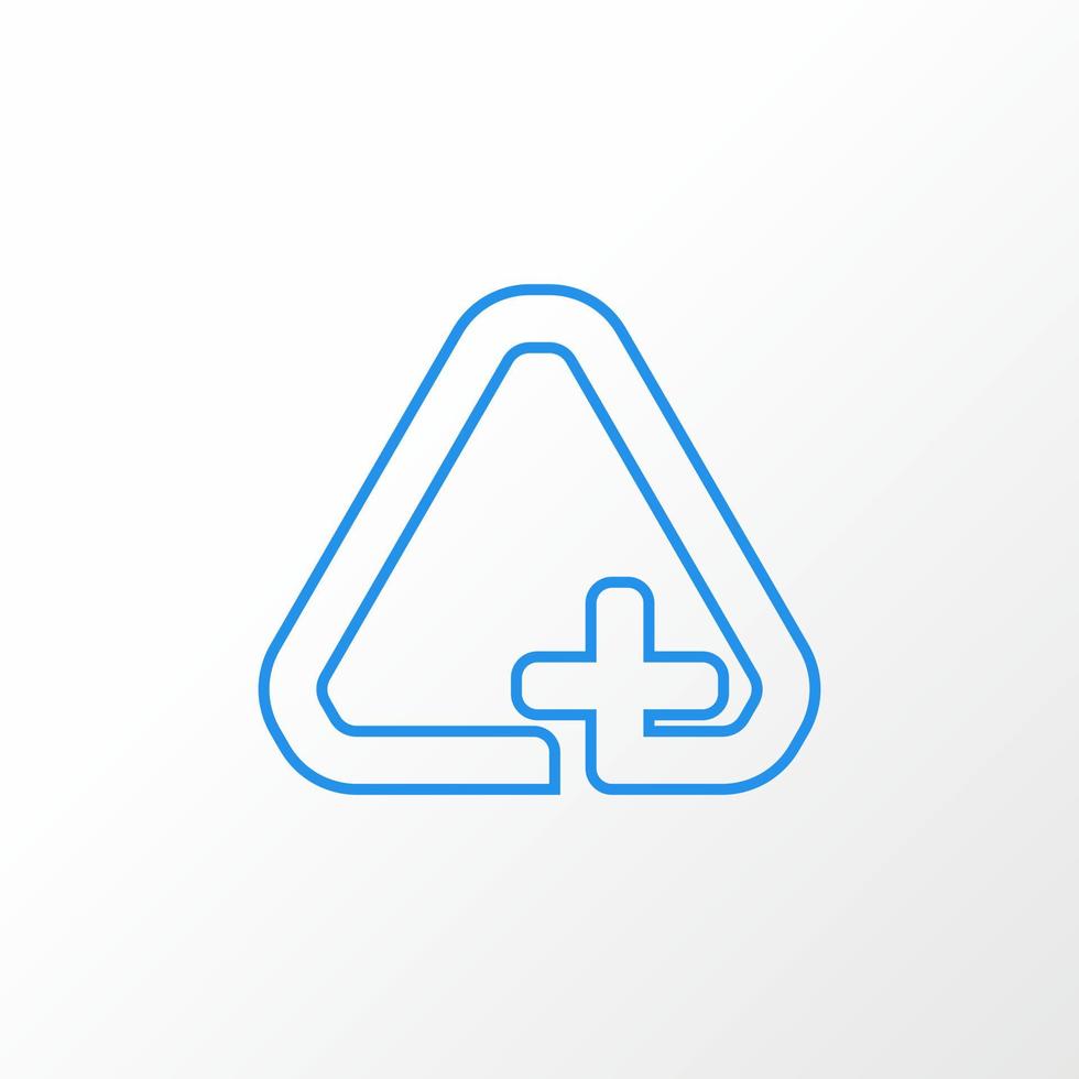 Doppellinie Dreieck mit Plus oder rotem Kreuz Bild Grafik Symbol Logo Design abstraktes Konzept Vektor Stock. kann als Symbol für Notfälle oder Krankenhäuser verwendet werden