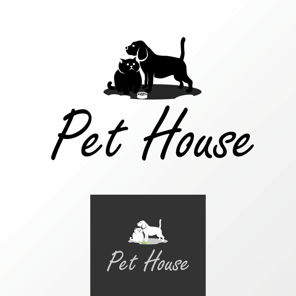 enkel och unik stor katt och hund med mat bild grafisk ikon logotyp design abstrakt begrepp vektor stock. kan vara Begagnade som symbol relaterad till sällskapsdjur eller djur-