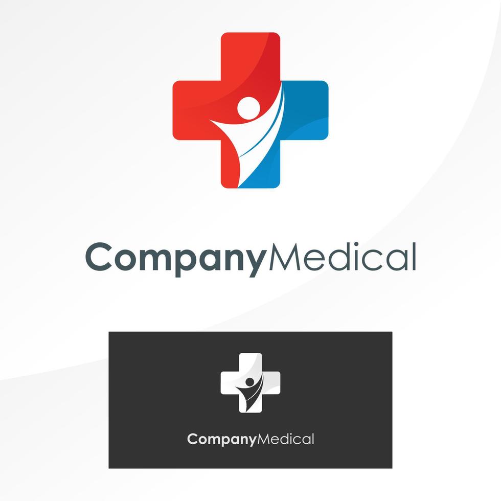 Einfache Gesundheit Rotes Kreuz und glücklicher menschlicher Körper Bild Grafik Symbol Logo Design abstraktes Konzept Vektor Stock. kann als Symbol für Gesundheit oder Krankenhaus verwendet werden