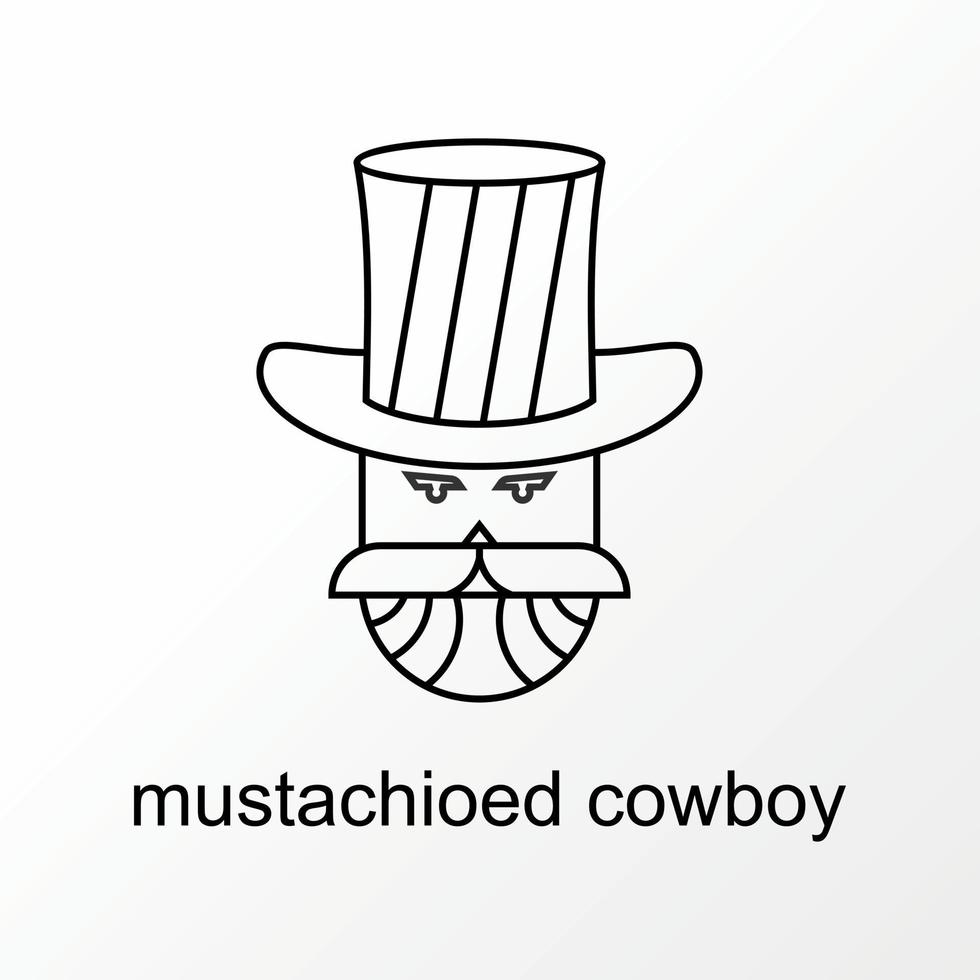 einfacher und einzigartiger mustachioed cowboy in lineout mit hutbildgrafikikonenlogodesign abstraktem konzeptvektorbestand. kann als Symbol für Gentleman oder Charakter verwendet werden. vektor