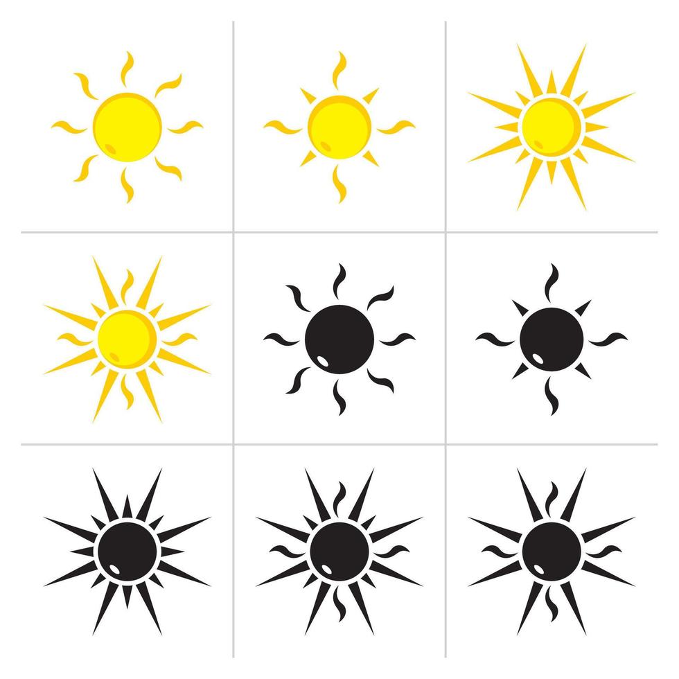 Sonne Symbol oder Logo Illustration Zeichen Symbol Vektor isoliert - schwarz und gelb.