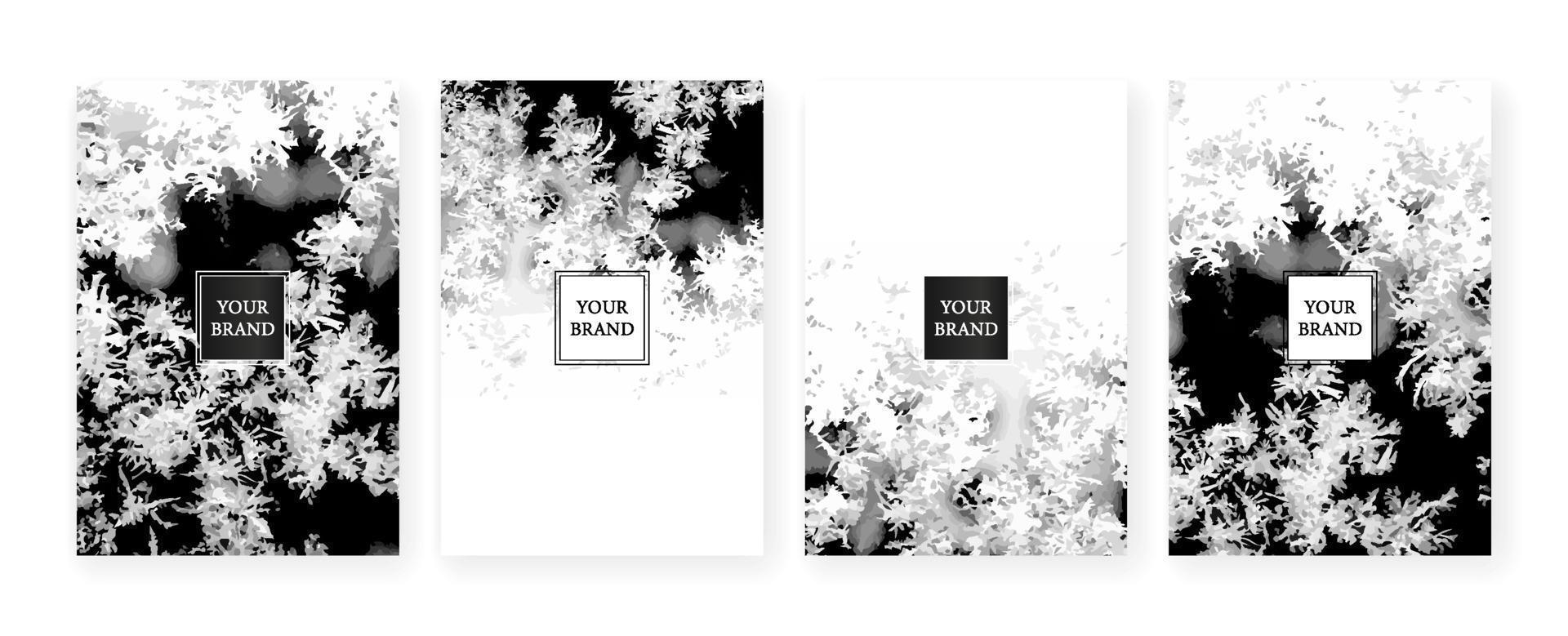 abstrakt vinter- omslag design uppsättning. kreativ modern bakgrund med svart och vit mönster. trendig vektor samling för katalog, broschyr mall, skönhet häfte, tidskrift layout