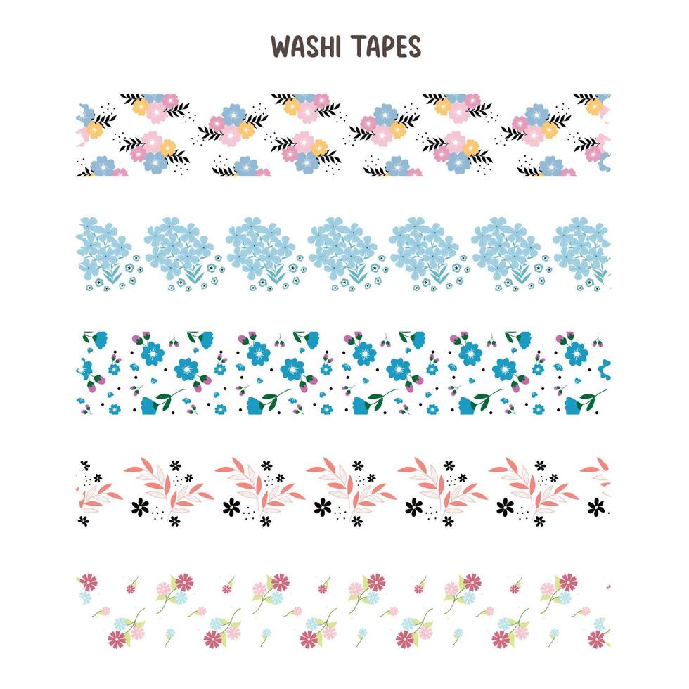 uppsättning av en dekorativ washi tejp. vektor illustration av blå mönster washi tejp.