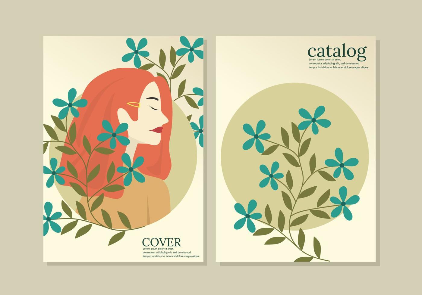 modernes abstraktes cover-set, minimales cover-design. Frau Gesicht Illustration Hintergrund mit Blumen, Vektor-Illustration. vektor