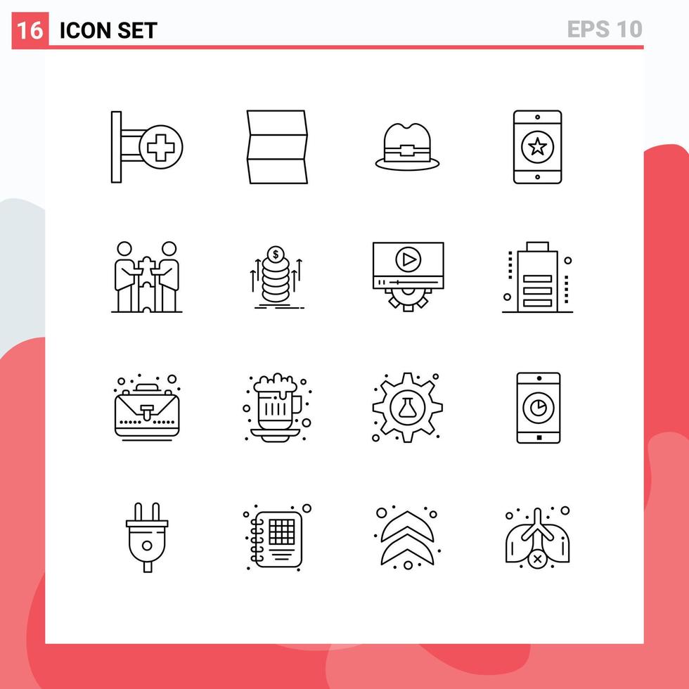 uppsättning av 16 modern ui ikoner symboler tecken för samarbete partners samarbete turism telefon favorit redigerbar vektor design element
