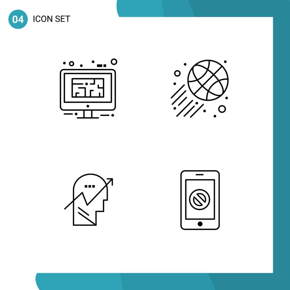 grupp av 4 modern fylld linje platt färger uppsättning för övervaka Diagram golv sporter kunskap redigerbar vektor design element