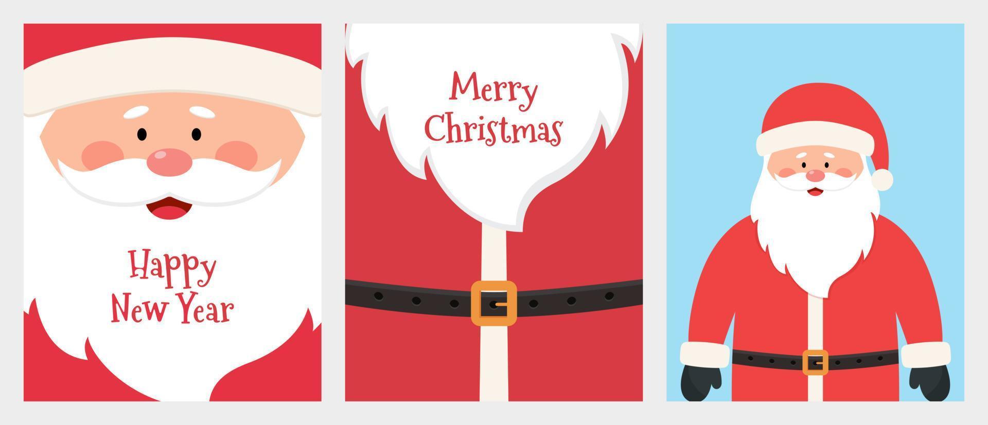 uppsättning affisch av glad jul och ny år. söt santa claus. santa jul hälsning kort mall. vektor
