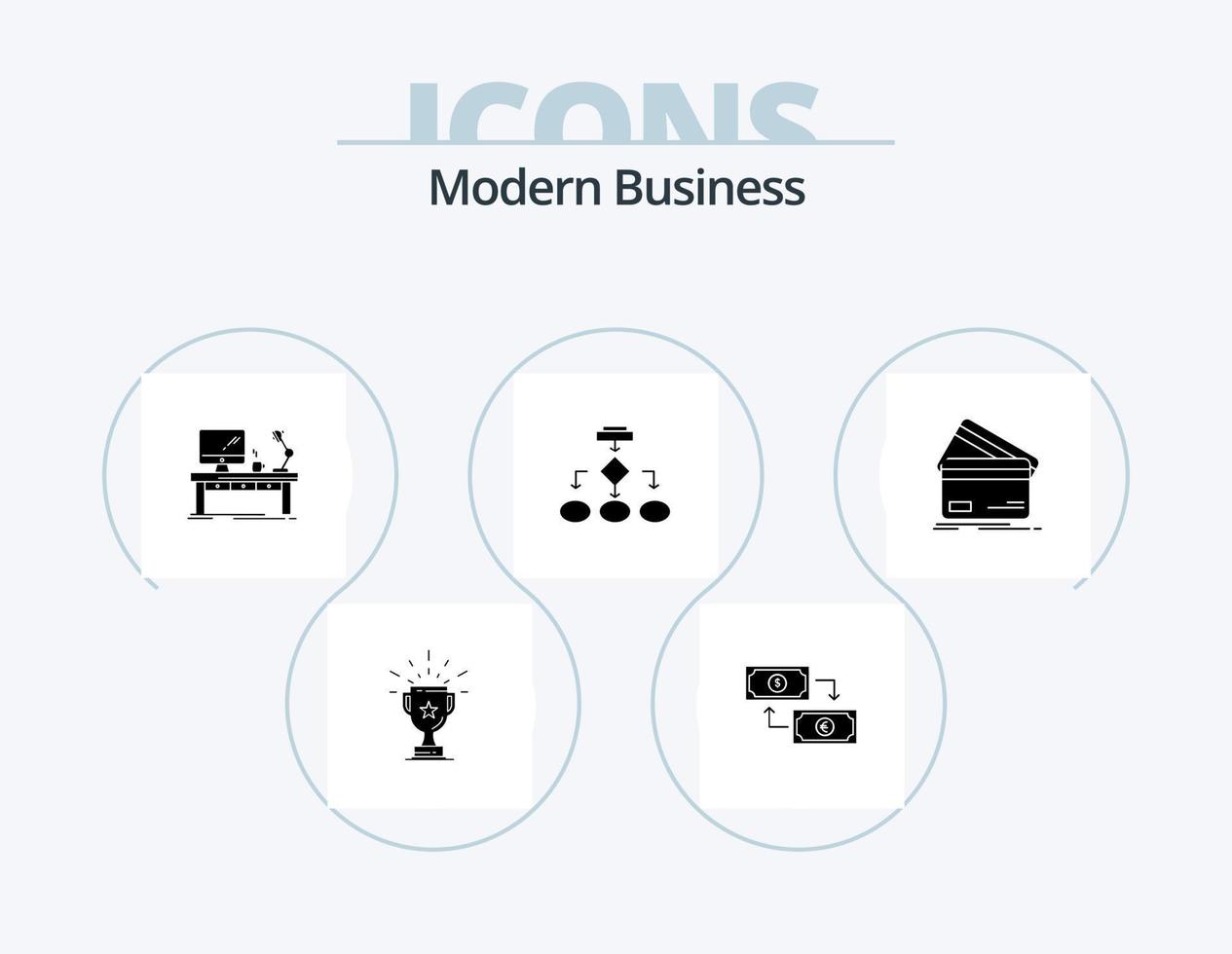 modern företag glyf ikon packa 5 ikon design. skrivbord. företag. företag. arbetsplats. finansiell vektor