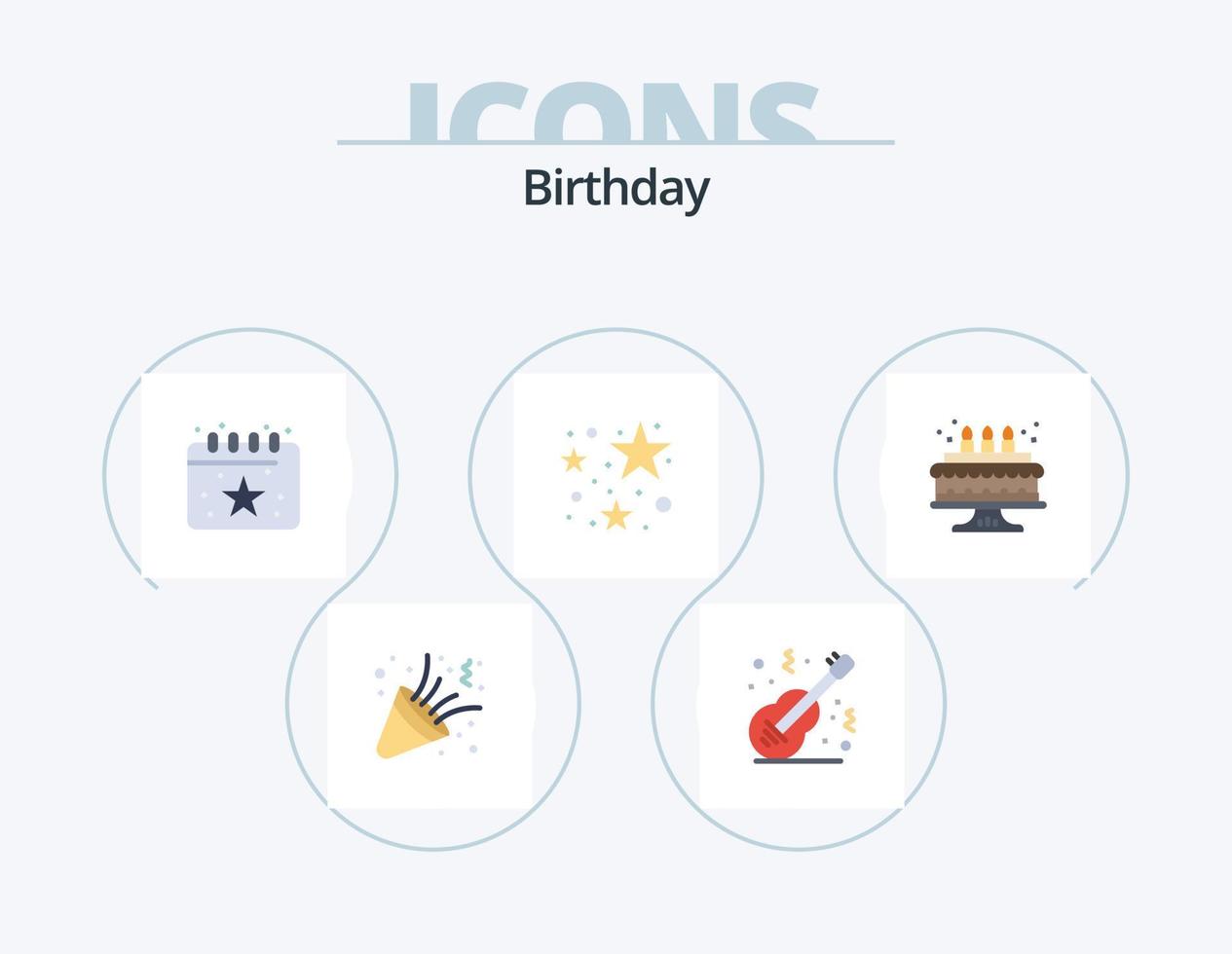 Geburtstag flach Icon Pack 5 Icon Design. Kuchen. Party. Musical. starren. Party vektor