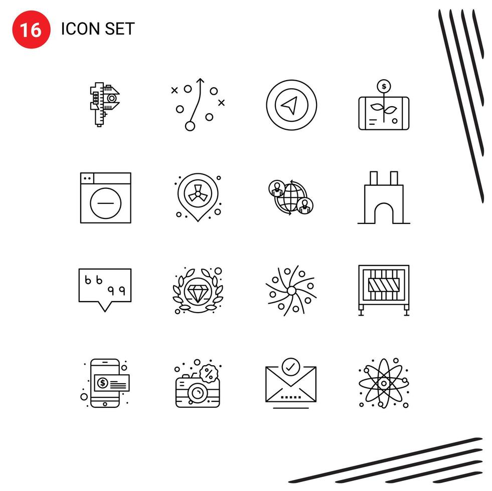 mobil gränssnitt översikt uppsättning av 16 piktogram av design smartphone Karta Rapportera ekonomi redigerbar vektor design element