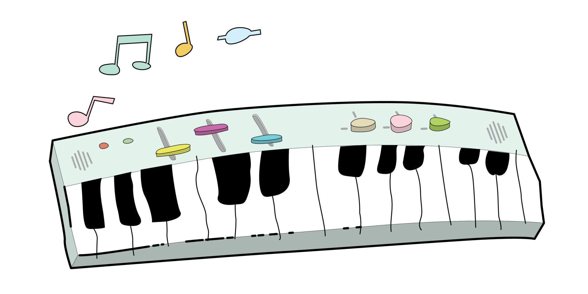 elektrisk piano tangentbord barnslig hand dragen stil. illustration av barn teckning piano klotter begrepp. vektor