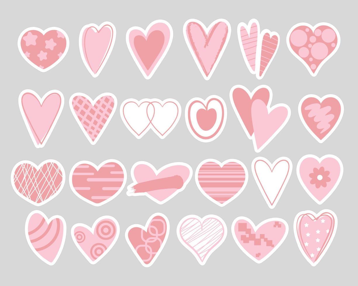 Bündelaufkleber mit rosa Herzen. Valentinstag eingestellt vektor