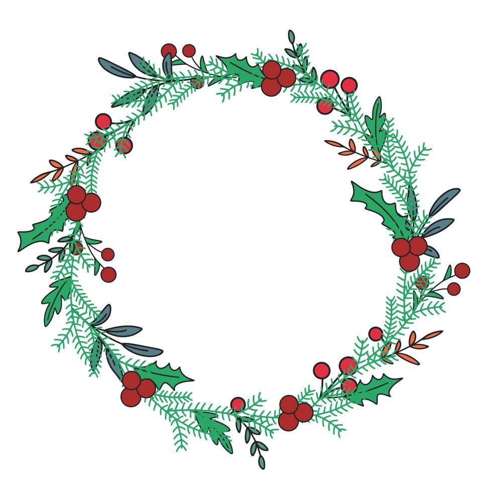 weihnachtskranz mit beeren und laub clipart vektor