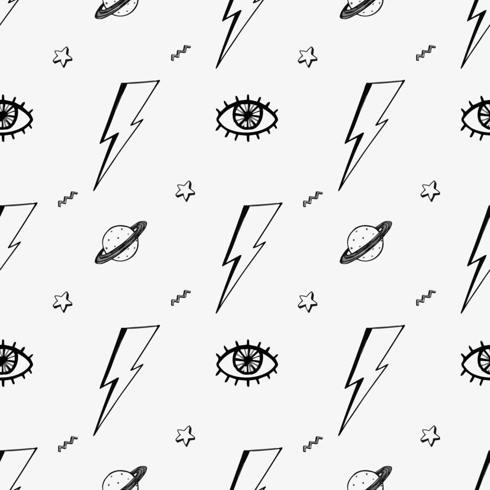 Retro-Muster mit handgezeichneten Doodle-Augen David Bowie Blitze, 90er-Jahre-Stimmung vektor