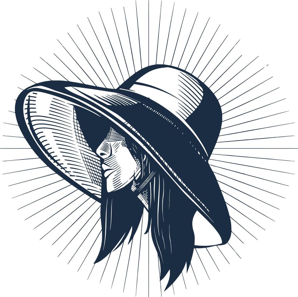 ilhouette av skön kvinna med elegant hatt vektor konst ikon logotyp illustration