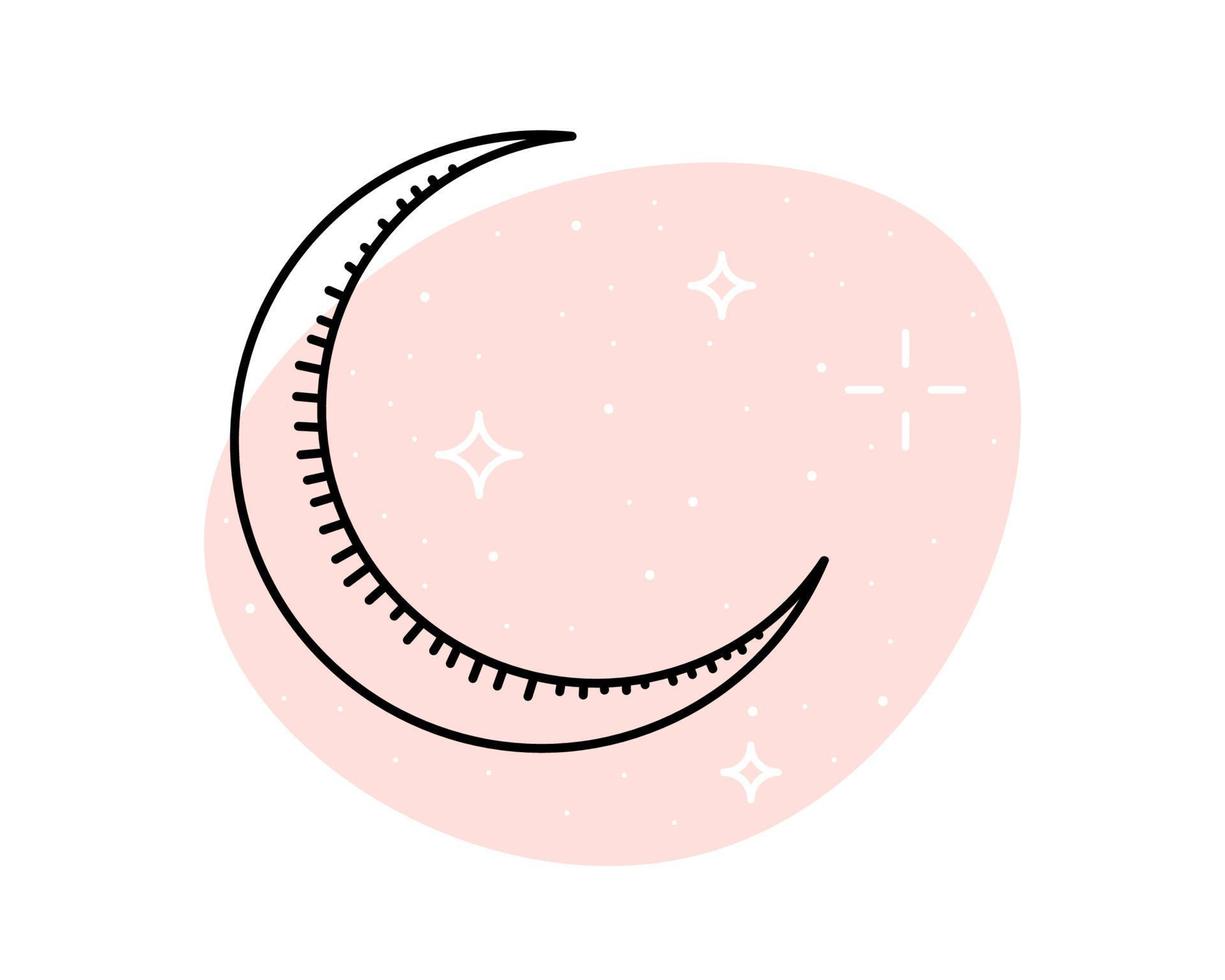 Halbmond mit Sternen auf hellrosa Hintergrund. Mondzeichen. Vektor eps isoliert Astrologie isoliertes Symbol
