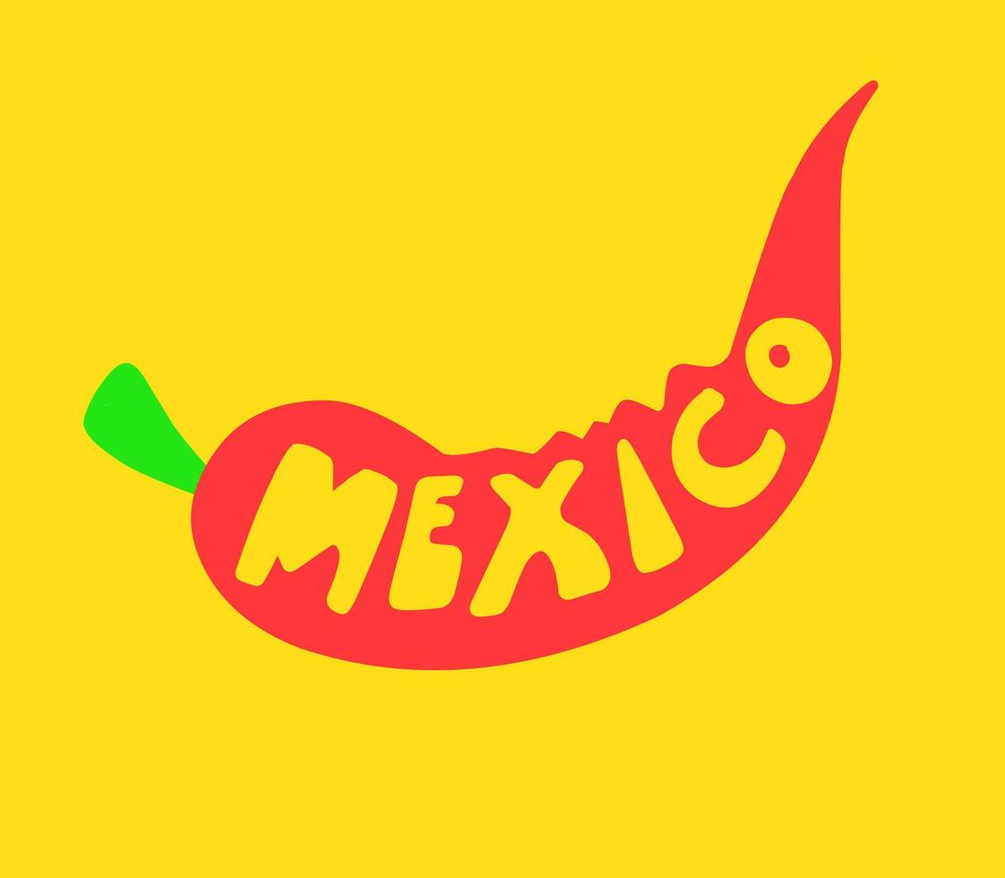 rote scharfe Jalapenopfeffer. Chili-Pfeffer-Symbol der mexikanischen Küche. die Inschrift Mexiko auf dem Hintergrund von Chilischoten. vektor