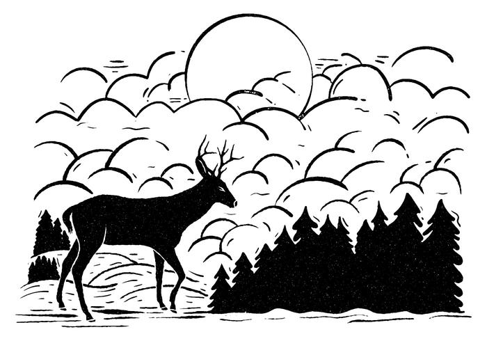 Winter Forest Deer Vector