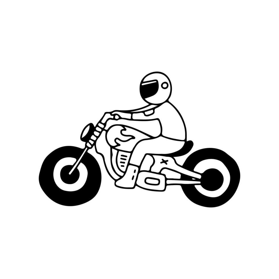 Mann im Fahreranzug, der ein Motorrad fährt. illustration für streetwear, t-shirt, poster, logo, aufkleber oder bekleidungswaren. Retro- und Pop-Art-Stil. vektor