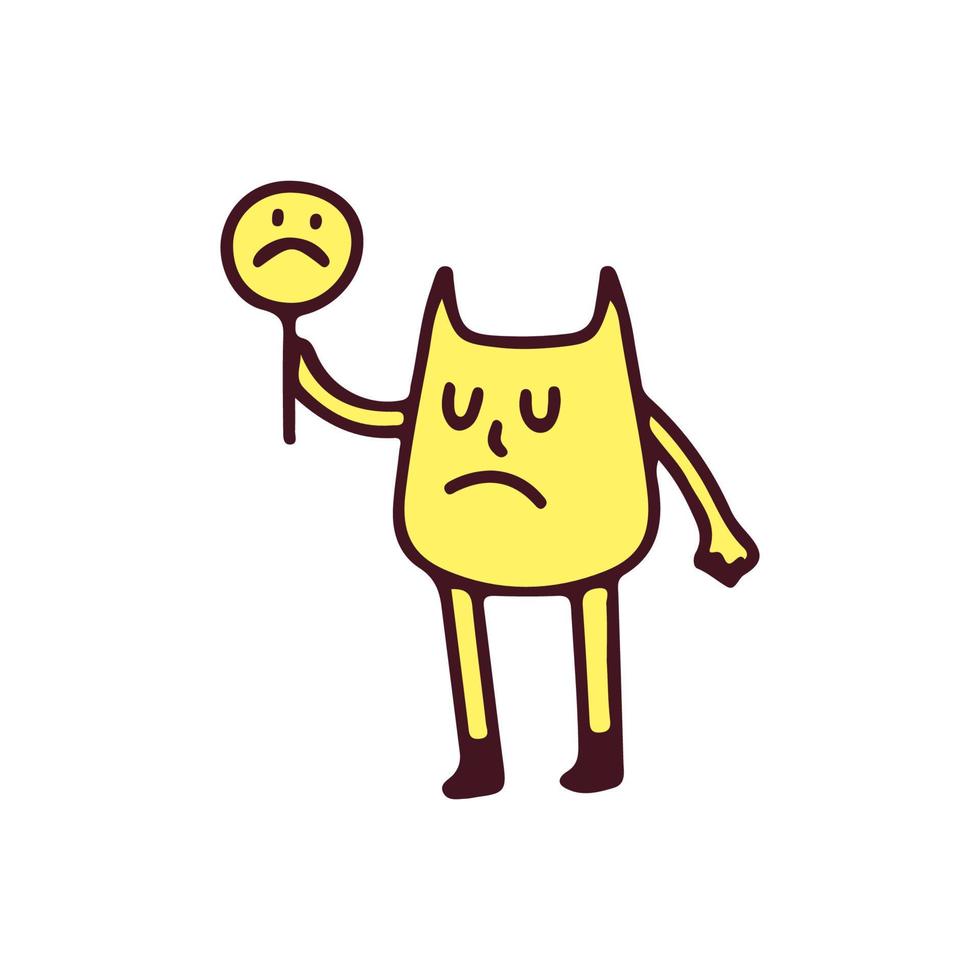 traurige katzenmaskottchenfigur, illustration für t-shirt, poster, aufkleber oder bekleidungswaren. im Retro-Cartoon-Stil vektor
