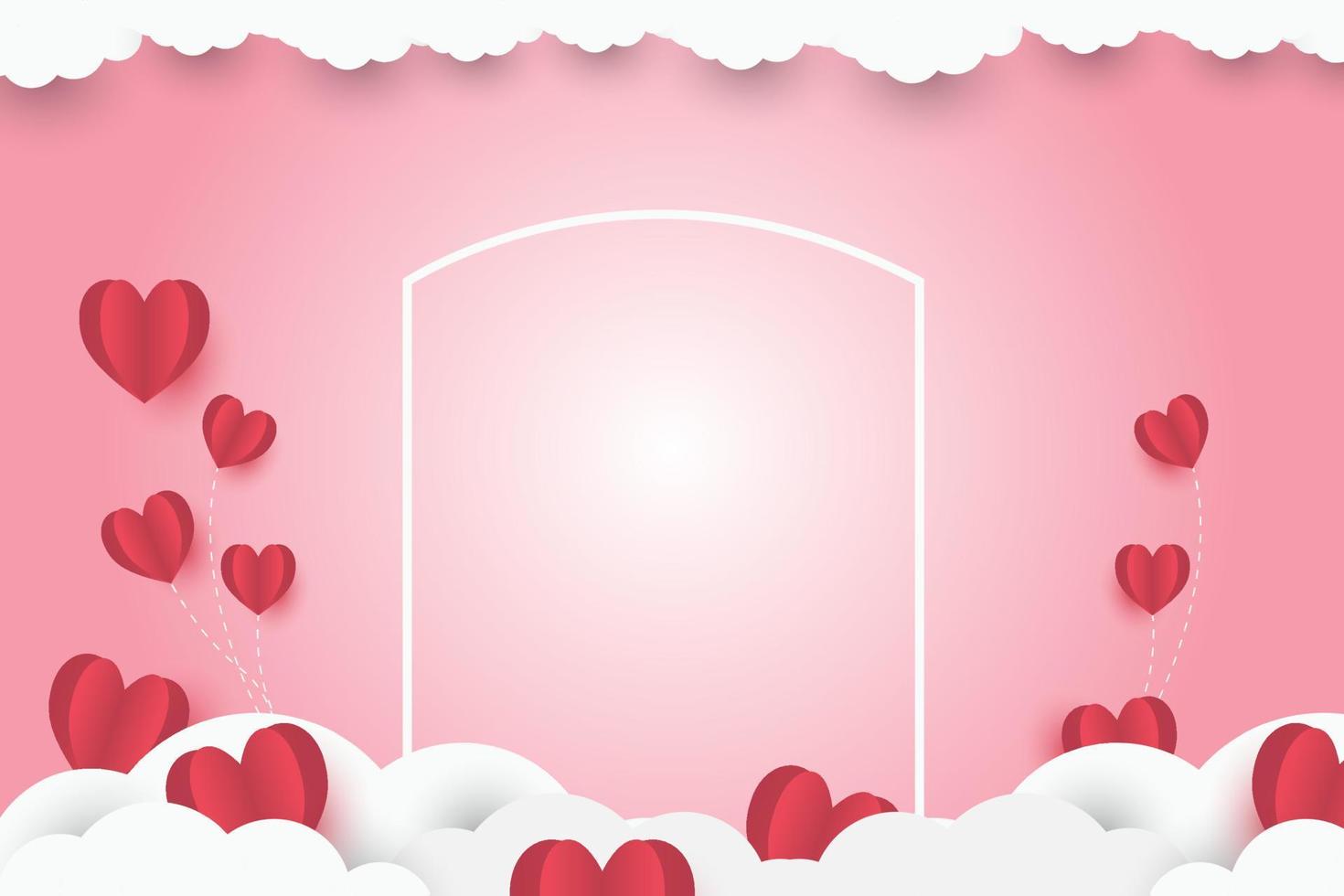 rotes herz auf rosa papier abstrakter hintergrund mit himmel und liniendesign für valentinstagfestival, muttertag, posterherz, banner, geschenkkarte. Vektor-Illustration. Papierkunststil. vektor